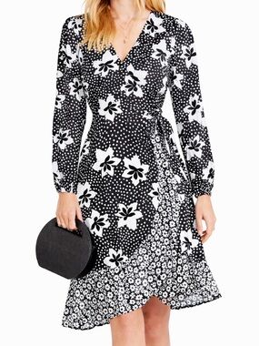 Anthropologie Porridge Amity Wrap Floral Dress Black & White Small Like New
